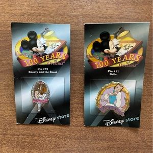 Two Disney pins from Disney store, 100Years of Dreams , beauty and the beast